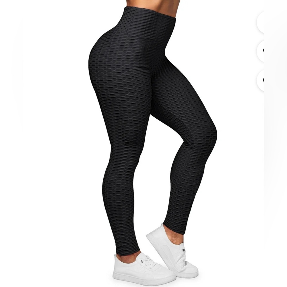 Let’s fit High Waisted Honeycomb, Scrunch rear Workout Leggings, Black Large NWT